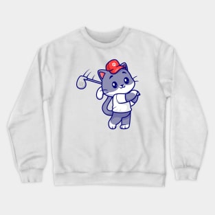 Cute Cat Playing Golf Cartoon Crewneck Sweatshirt